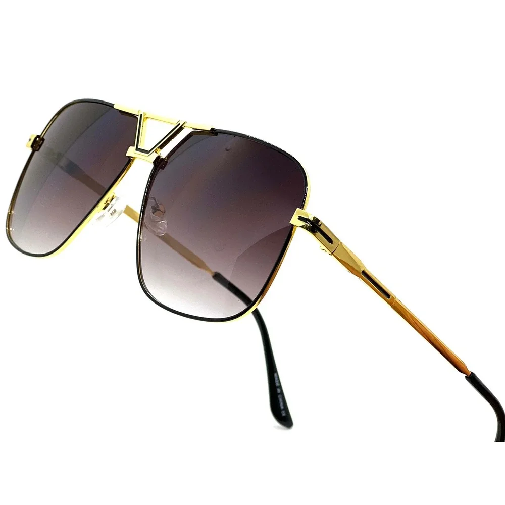 Men's Oversized  Sunglasses Gold Frame Gradient Brown Lens Fashion Eyewear Gafas